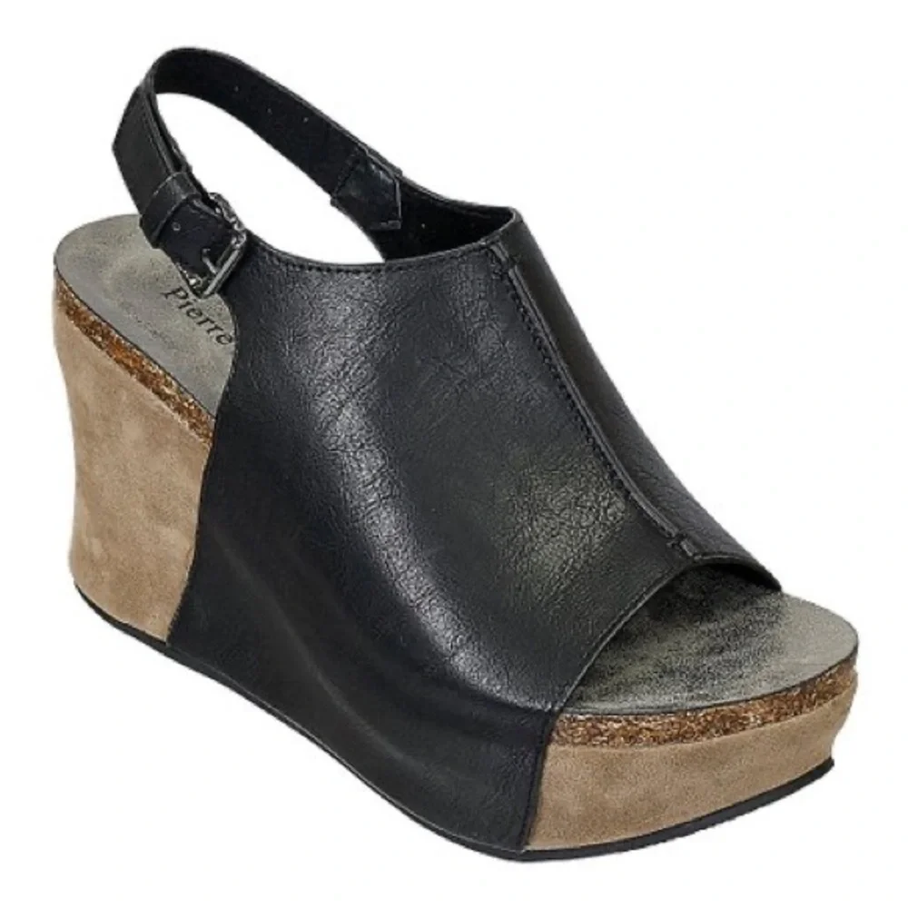 Pierre Dumas | Black Marbled Hester Wedge Peep-Toe Sandal - Women - Picture 2 of 12